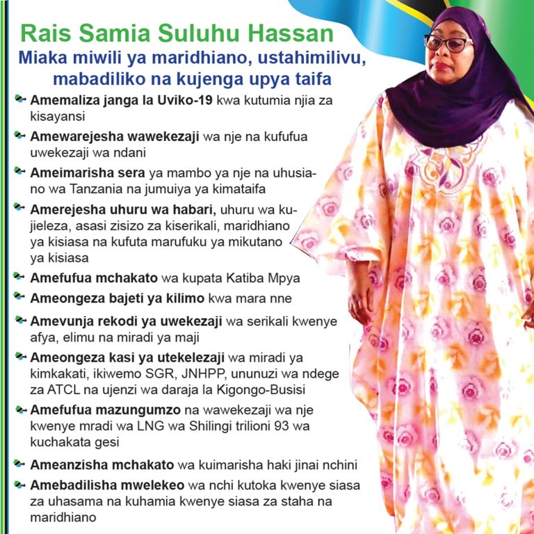 RAIS SAMIA : MIAKA MIWILI YA MARIDHIANO , USTAHIMILIVU, MABADILIKO NA KUJENGA UPYA TAIFA