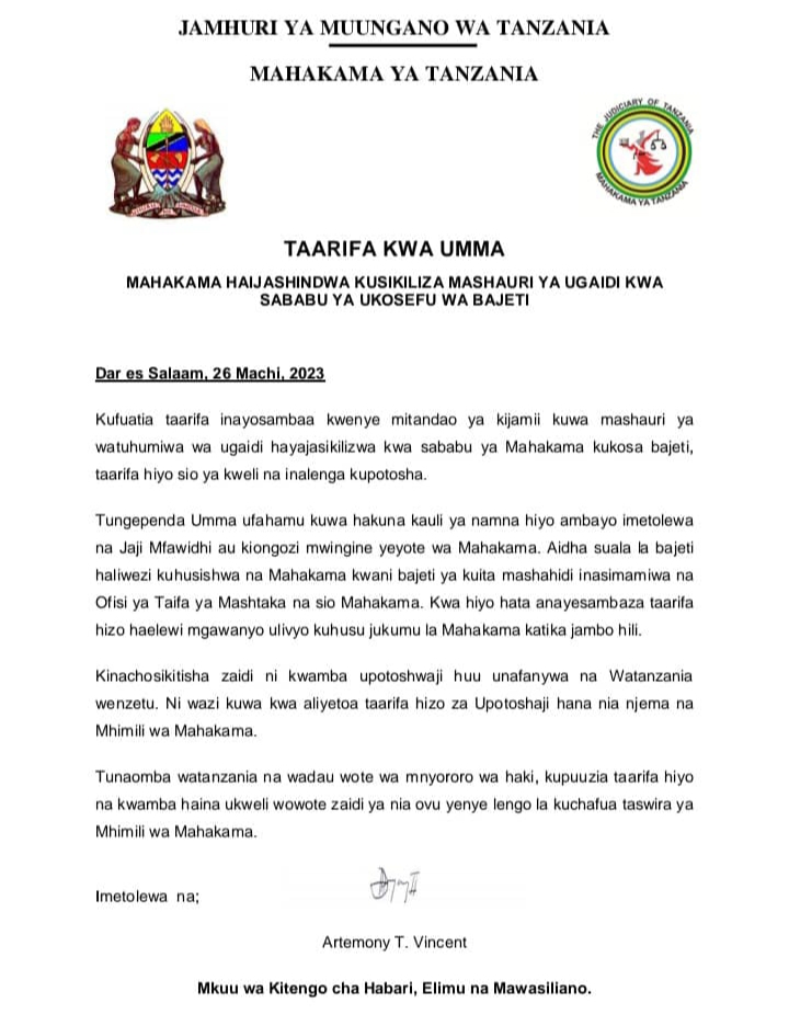 TAARIFA KUTOKA MAHAKAMA KUU YA TANZANIA Full Shangwe Blog