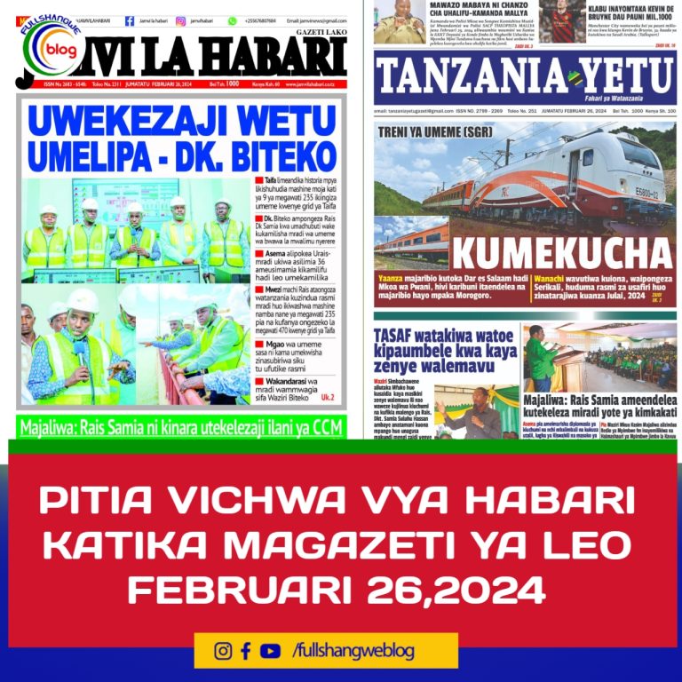 PITIA VICHWA VYA HABARI KATIKA MAGAZETI YA LEO FEBRUARI 26,2024