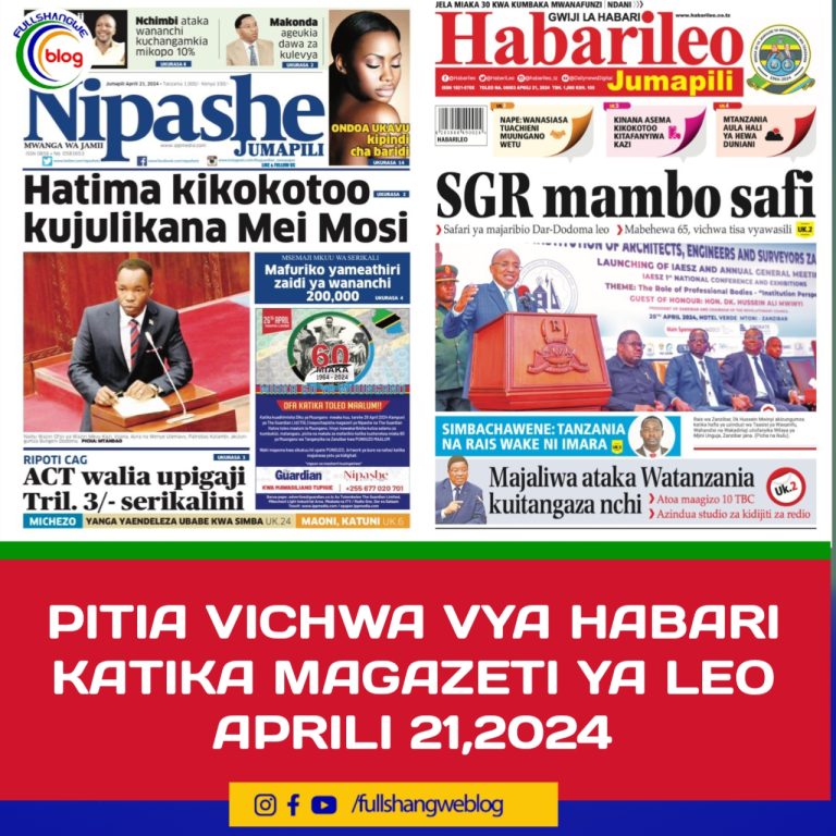 PITIA VICHWA VYA HABARI KATIKA MAGAZETI YA LEO APRILI 21,2024