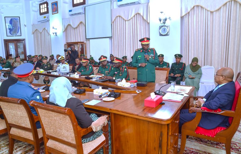 RAIS WA ZANZIBAR MHE.DK.HUSSEIN MEWINYI AZUNGUMXA NA UJUMBE WA CHUO CHA NDC IKULU ZANZIBAR.