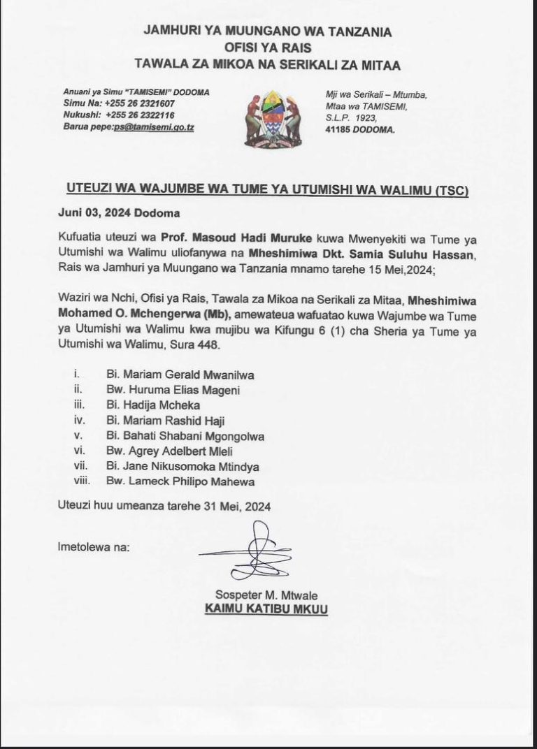 TAARIFA ILIYOUFIKIA KUHUSU UTEUZI WAJUMBE WA TSC