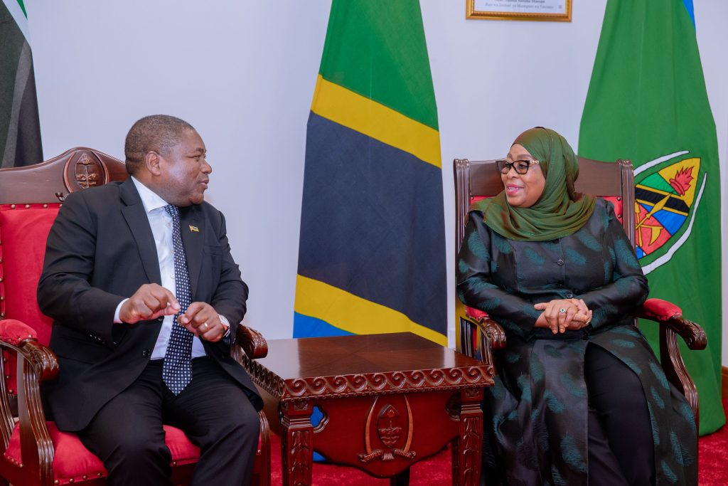 RAIS SAMIA AMUAGA MGENI WAKE RAIS FILIPE NYUSI WA JAMHURI YA MSUMBIJI UWANJA WA NDEGE WA AMANI ABEID KARUME ZANZIBAR