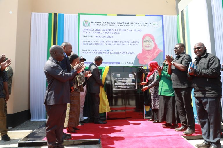RAIS SAMIA AWEKA JIWE LA MSINGI CHUO CHA VETA RUKWA