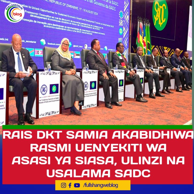 RAIS DKT SAMIA AKABIDHIWA RASMI UENYEKITI WA ASASI YA SIASA, ULINZI NA USALAMA SADC