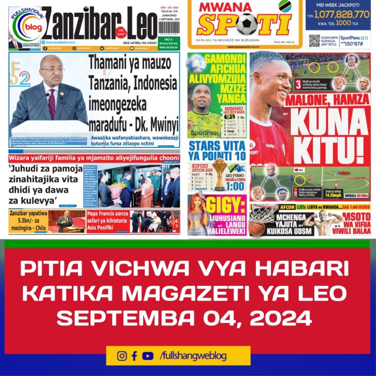 PITIA VICHWA VYA HABARI KATIKA MAGAZETI YA LEO SEPTEMBA 04, 2024