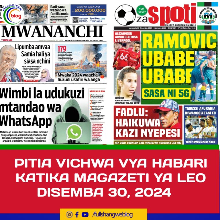 PITIA VICHWA VYA HABARI KATIKA MAGAZETI YA LEO DISEMBA 30, 2024