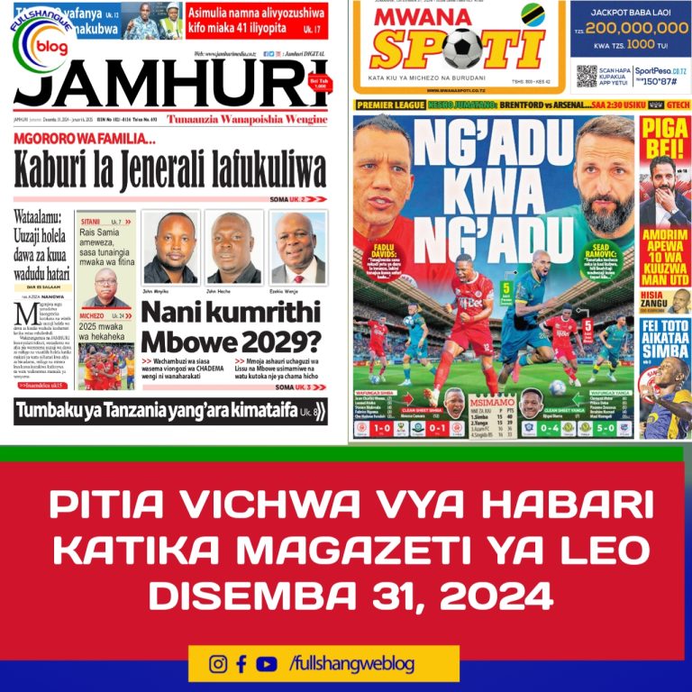 PITIA VICHWA VYA HABARI KATIKA MAGAZETI YA LEO DISEMBA 31, 2024