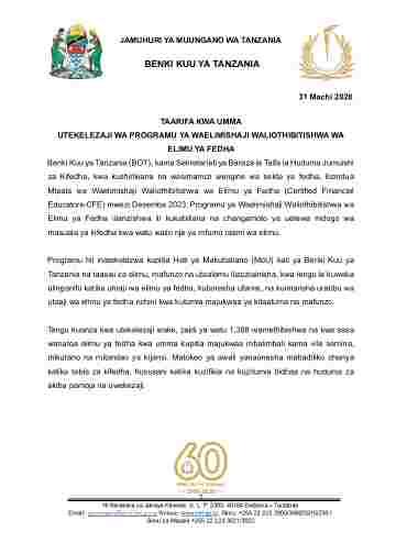 UTEKELEZAJI WA PROGRAMU YA WAELIMISHAJI WALIOITHIBITISHWA WA ELIMU YA FEDHA