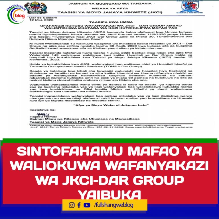 SINTOFAHAMU MAFAO YA WALIOKUWA WAFANYAKAZI WA JKCI–DAR GROUP YAIBUKA