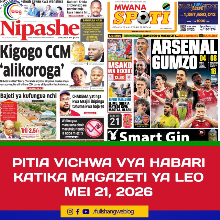 PITIA VICHWA VYA HABARI KATIKA MAGAZETI YA LEO MEI 21, 2026