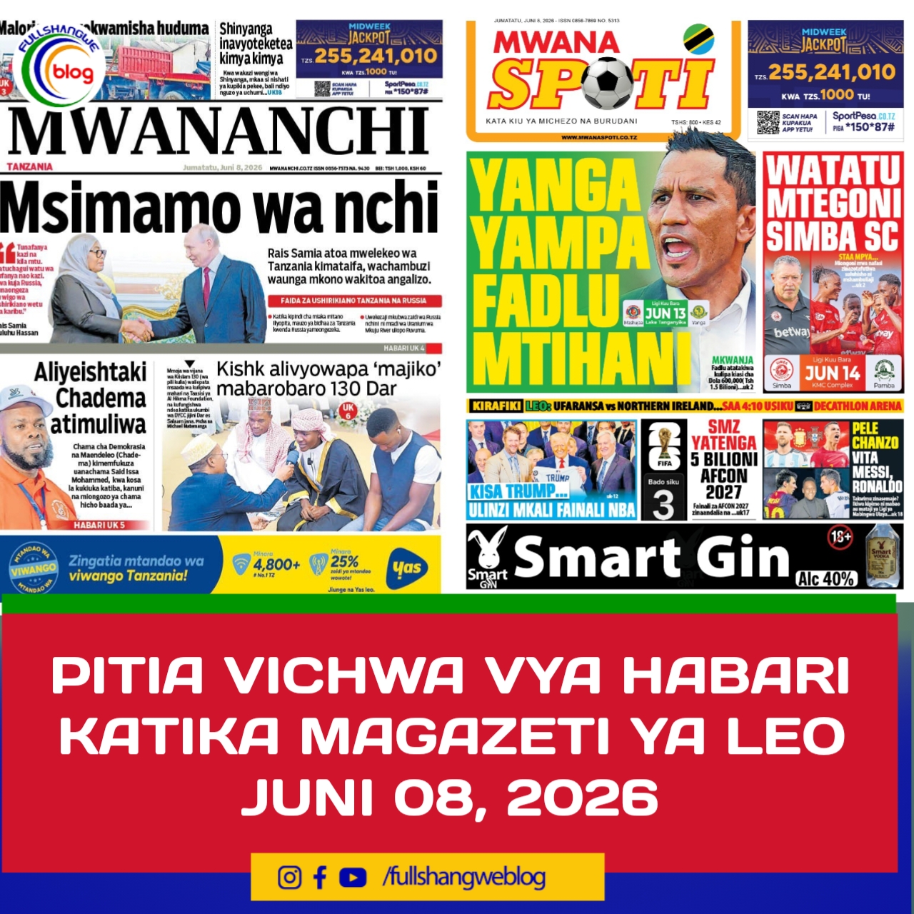 PITIA VICHWA VYA HABARI KATIKA MAGAZETI YA LEO JUNI 08, 2026