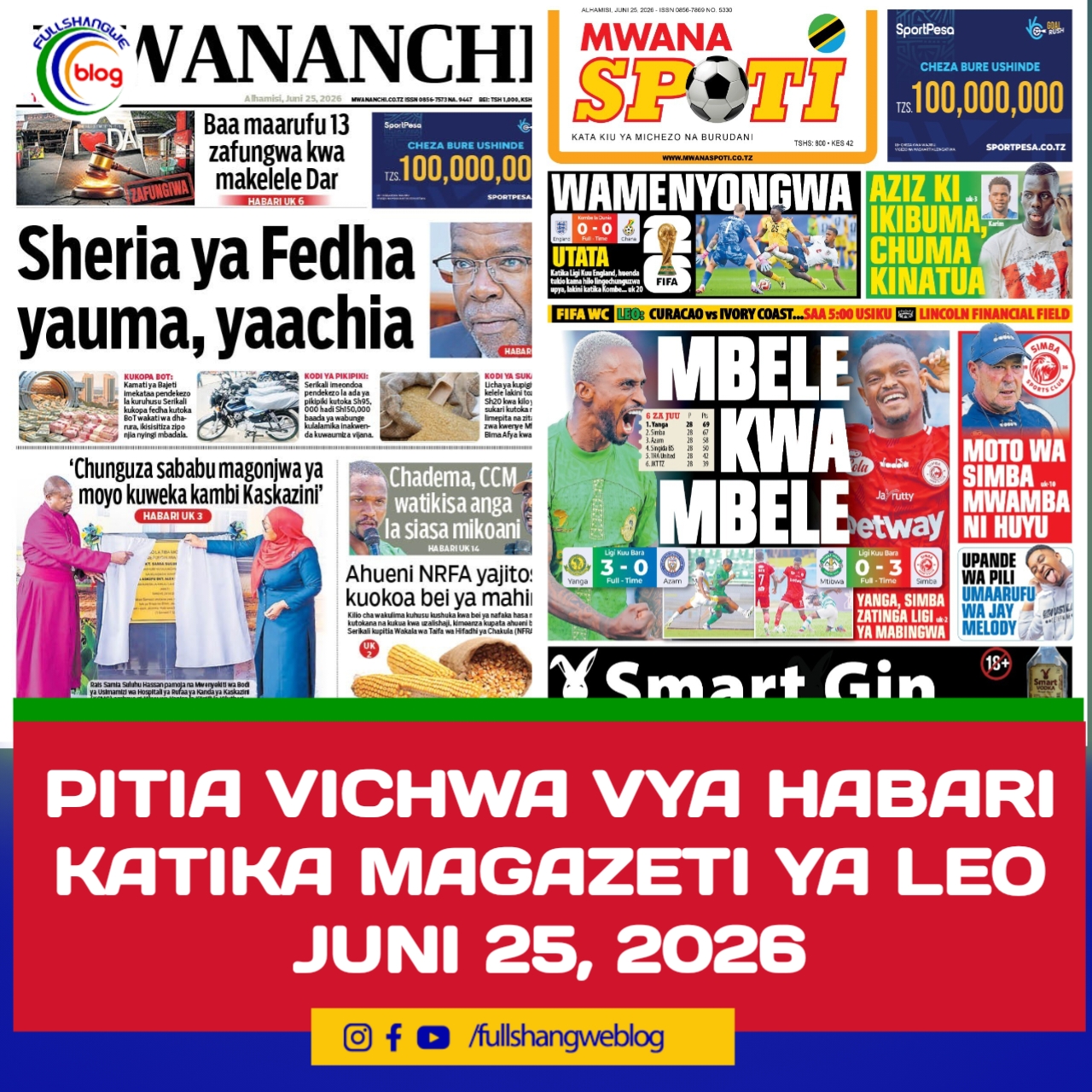 PITIA VICHWA VYA HABARI KATIKA MAGAZETI YA LEO JUNI 25, 2026 