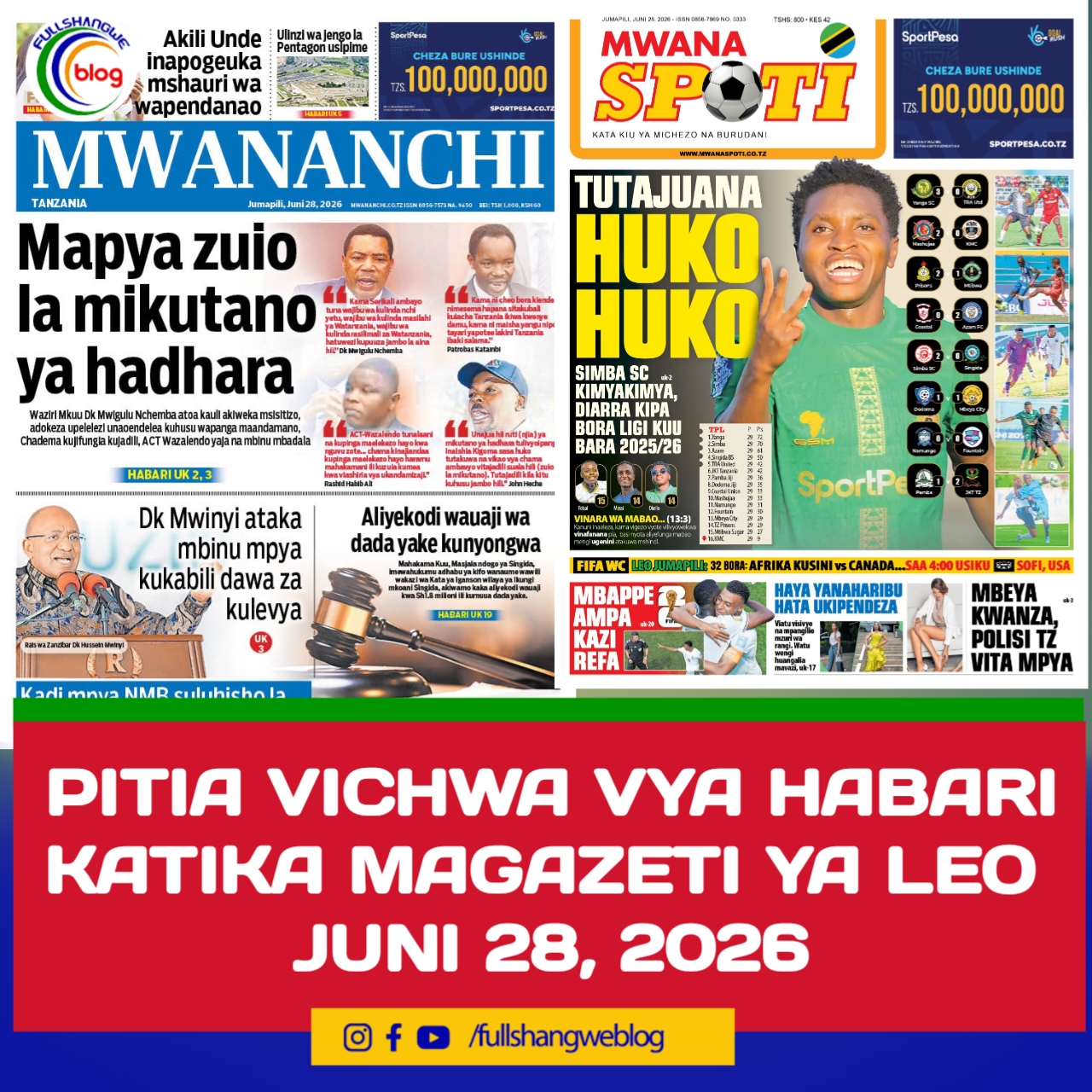 PITIA VICHWA VYA HABARI KATIKA MAGAZETI YA LEO JUNI 28, 2026