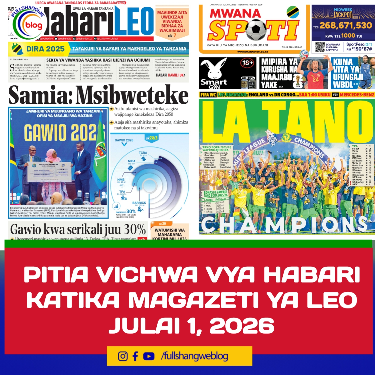 PITIA VICHWA VYA HABARI KATIKA MAGAZETI YA LEO JULAI 1, 2026