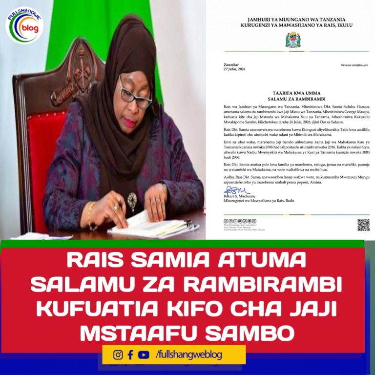 RAIS SAMIA ATUMA SALAMU ZA RAMBIRAMBI KUFUATIA KIFO CHA JAJI MSTAAFU SAMBO