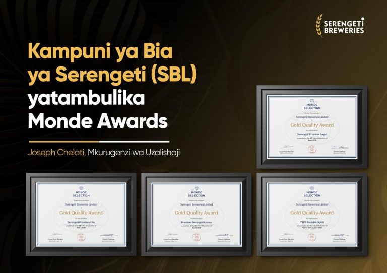 KAMPUNI YA BIA YA SERENGETI (SBL) YAPEPERUSHA BENDERA YA TANZANIA KIMATAIFA KUPITIA TUZO ZA MONDE SELECTION