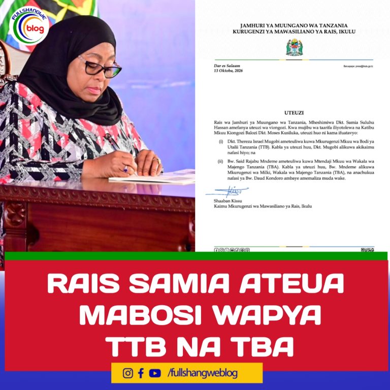 RAIS SAMIA ATEUA MABOSI WAPYA TTB NA TBA